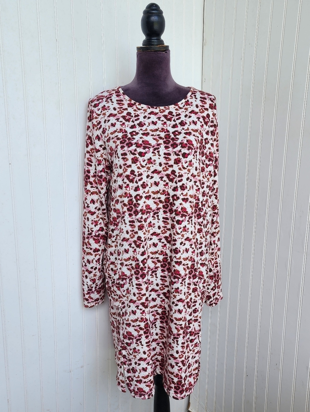 Catherine Catherine Malandrino Dress Stretch Leopard Sheath Long Sleeve Pink L